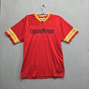 Captain Morgan Men Shirt XL Red Embroidered Jersey Logo Short Sleeve